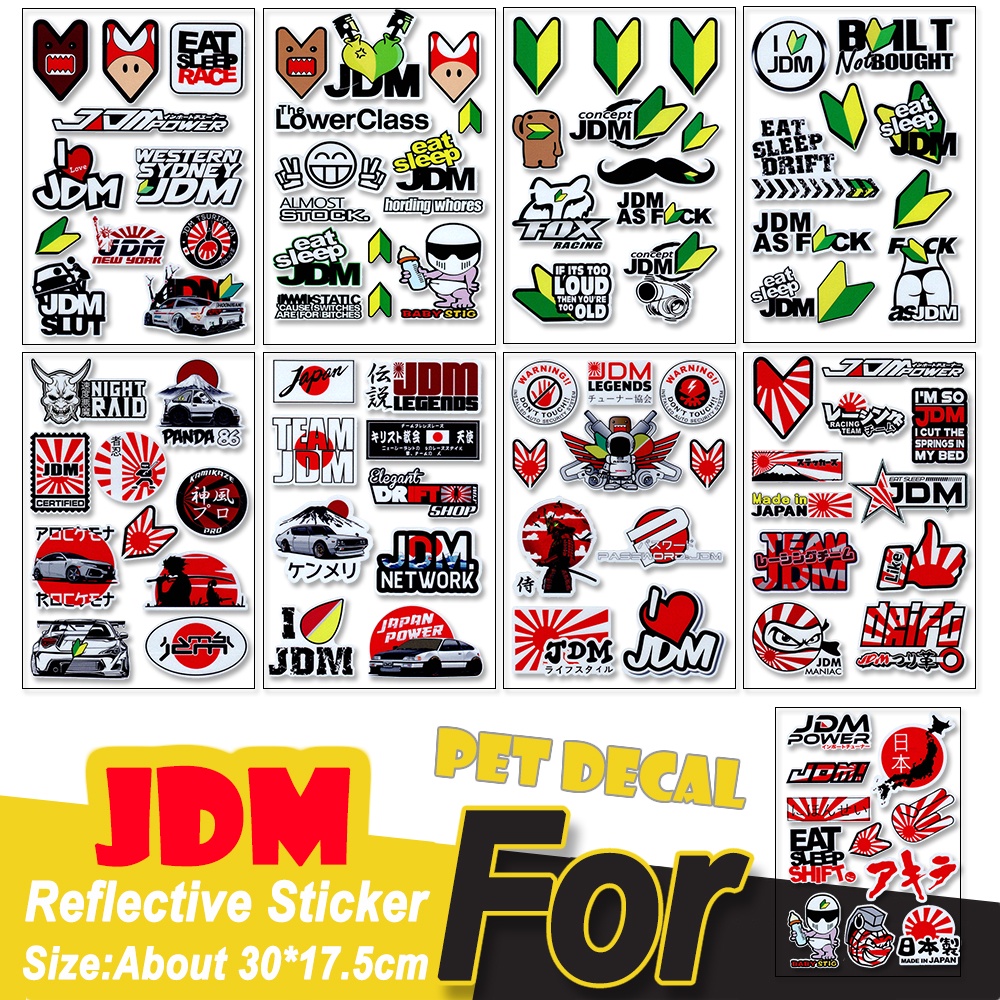 JDM Reflective Stickers Motorcycle Waterproof Racing Motorcross Decals Car Decoration