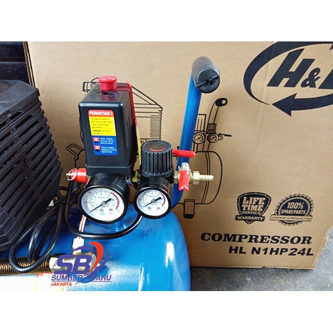 Mesin Kompresor Mdl Lakoni 24L 1HP Kompressor Listrik Pompa Angin H&L Kualitas Terbaik SBJ