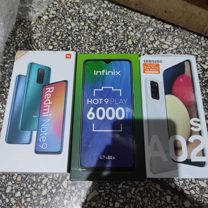3hp samsung a02s 4/64 , xiaomi note 9 6/128 dan infinix hot 9 play 4/64
