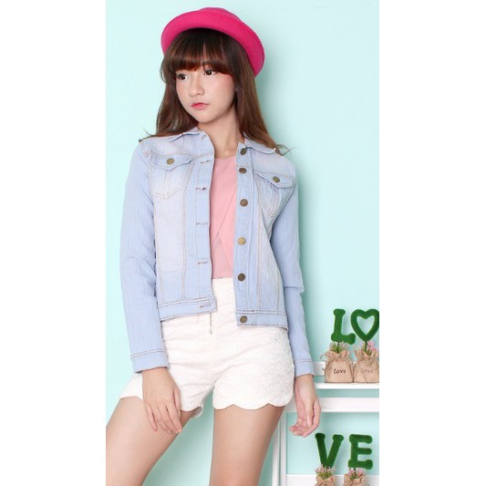 [Jaket SANi soft RO] jaket wanita jeans wash biru muda