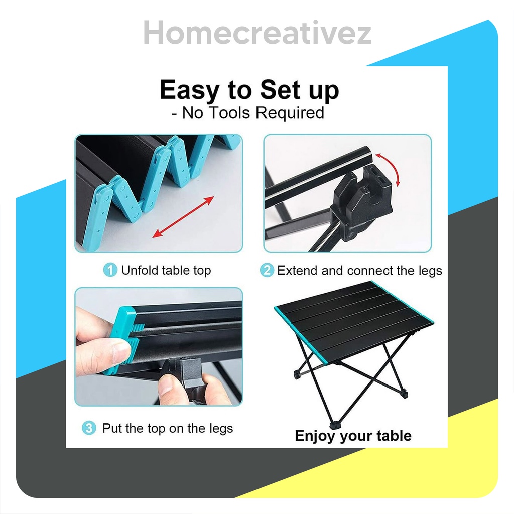 HC Meja Lipat Folding Piknik Camping Foldable Portable Aluminium Gunung Hiking