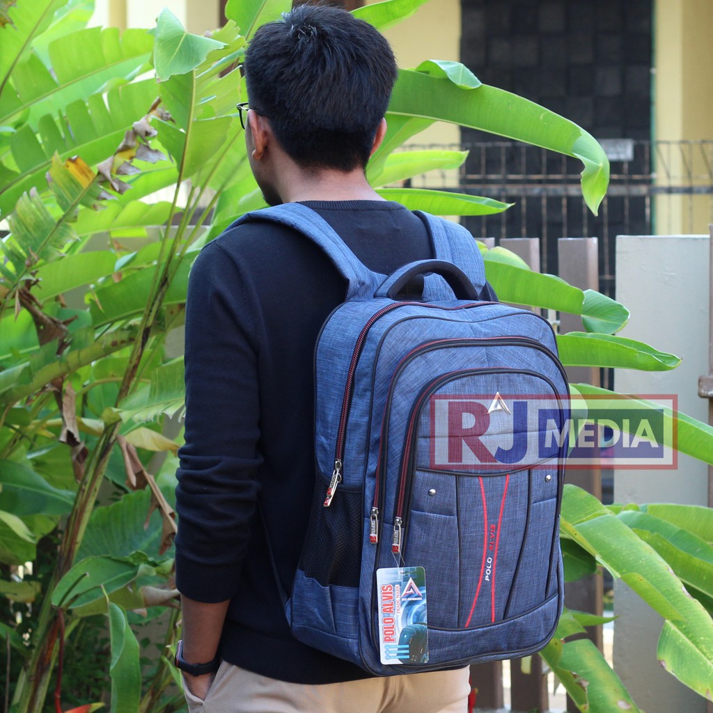 Ransel POLO ALVIS Biru  Sekolah Kuliah Kerja Bonus Raincover Tas Pria Tas Punggung Pria Nyaman Backpack Sekolah Kuliah Formal Tebal Kuat Tas Pria Best Seller