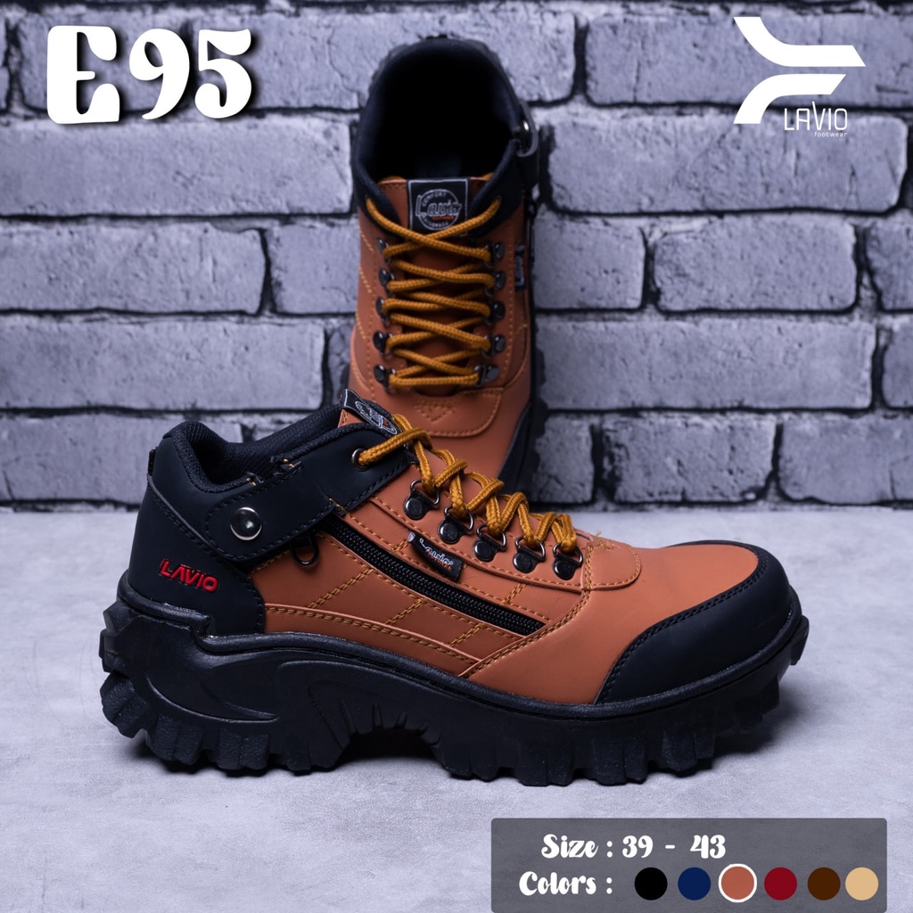 Sepatu Lavio Safety Boots Hiking Kerja Lapangan Outdoor Dengan Ujung Besi Sefty Shoes E95 Original Sol Karet Anti Slip Tidak Licin