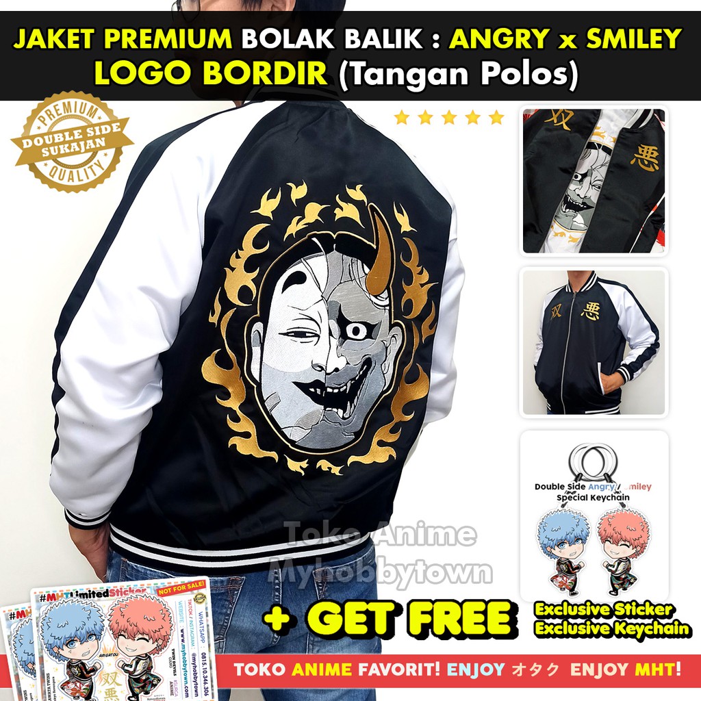 Jaket Smiley Angry Souta Nahoya Kawata Brothers Tokyo Revengers Bomber Sukajan Anime BORDIR Tokyo Manji Twin Devils