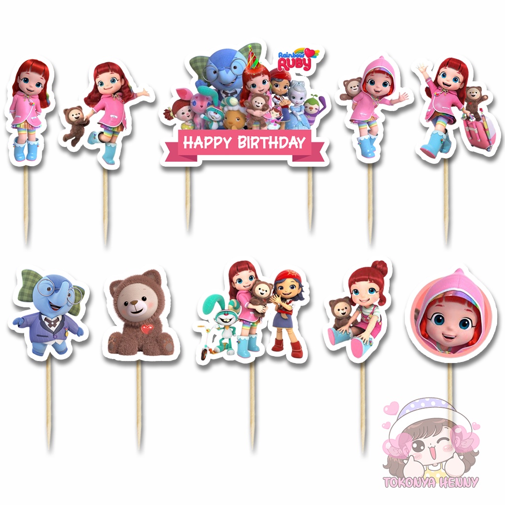 Topper Cake Hiasan Kue Ulang Tahun Anak motif RAINBOW RUBY (a)