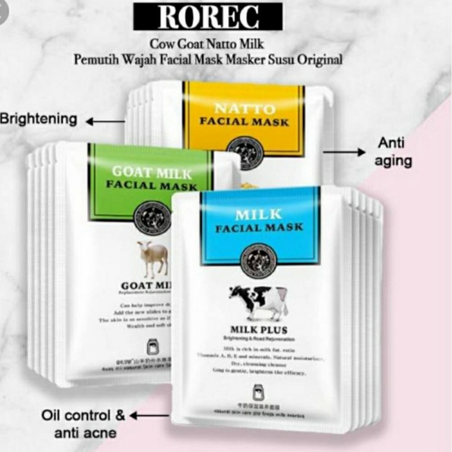 Rorec Hchana Milk Facial Mask Masker Susu Sheet Mask Original