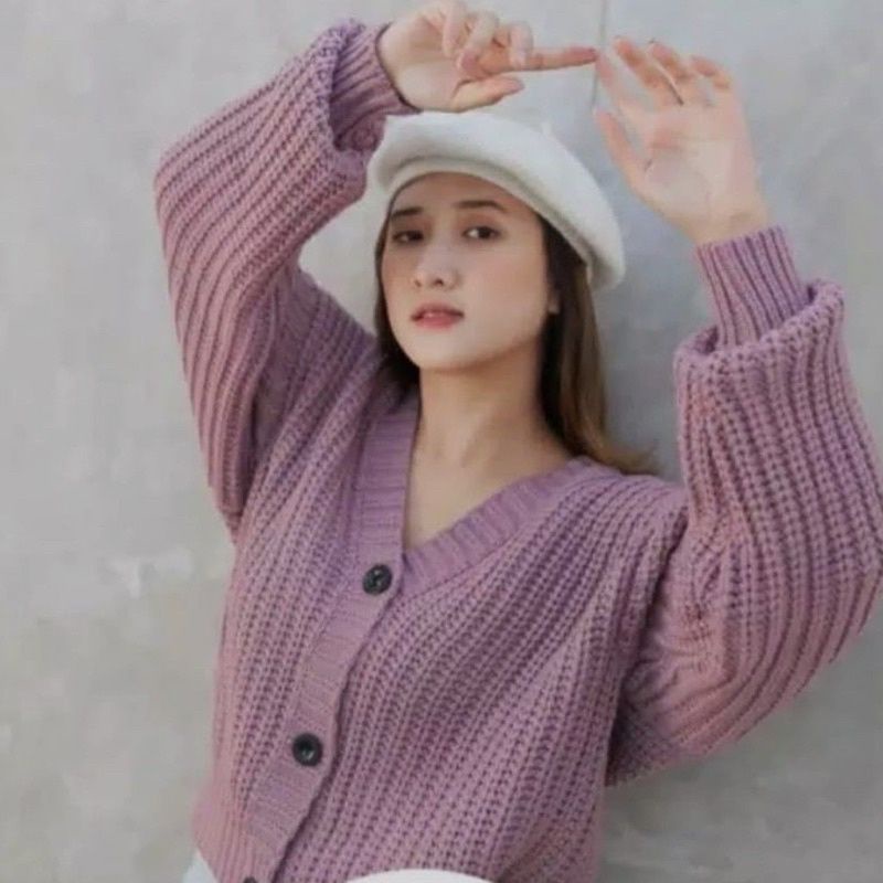 Crop//Kancing//Sweater//Wanita//Sweater//Seccer