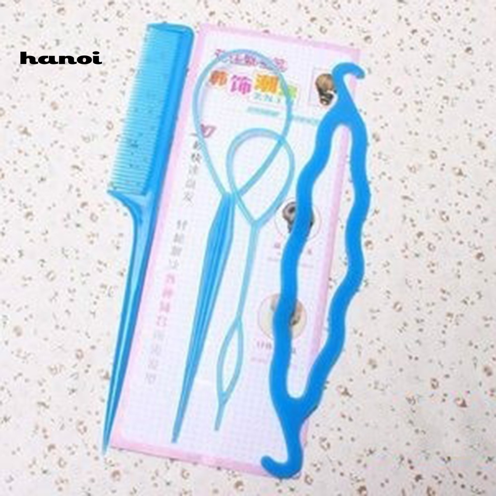 Han_ 4Pcs / Set Sisir / Loop / Alat Bantu Pembuat Sanggul / Kepang Rambut DIY Untuk Wanita