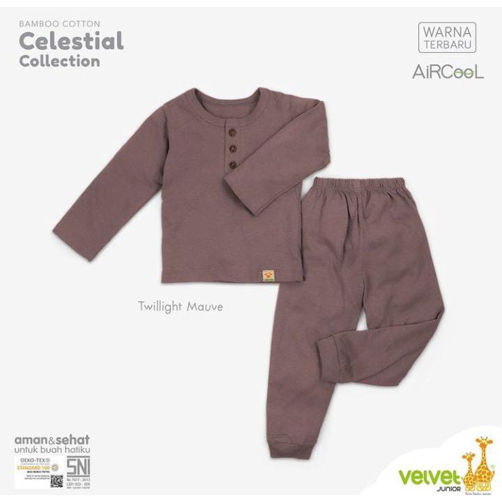 Velvet Junior Piyama Bamboo Cotton Baju Panjang Kancing Dada + Celana Panjang Celestial Series 1stel/1pack