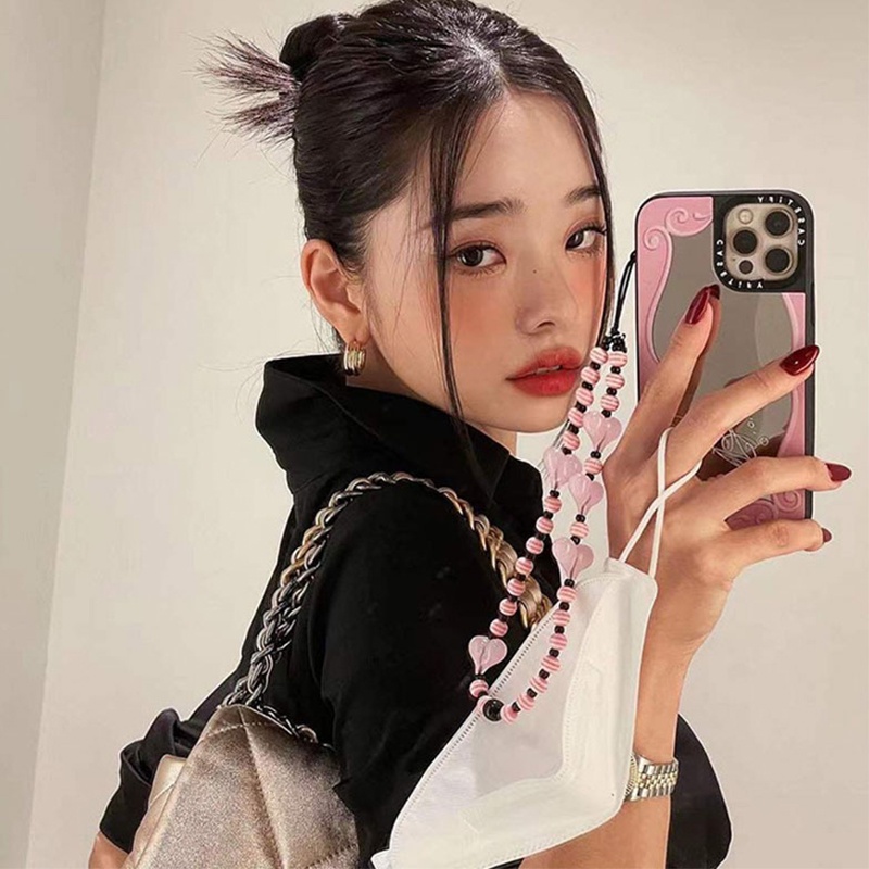 Tali Lanyard Handmade Gaya Korea Jennie Motif Hati Warna-Warni Untuk Handphone