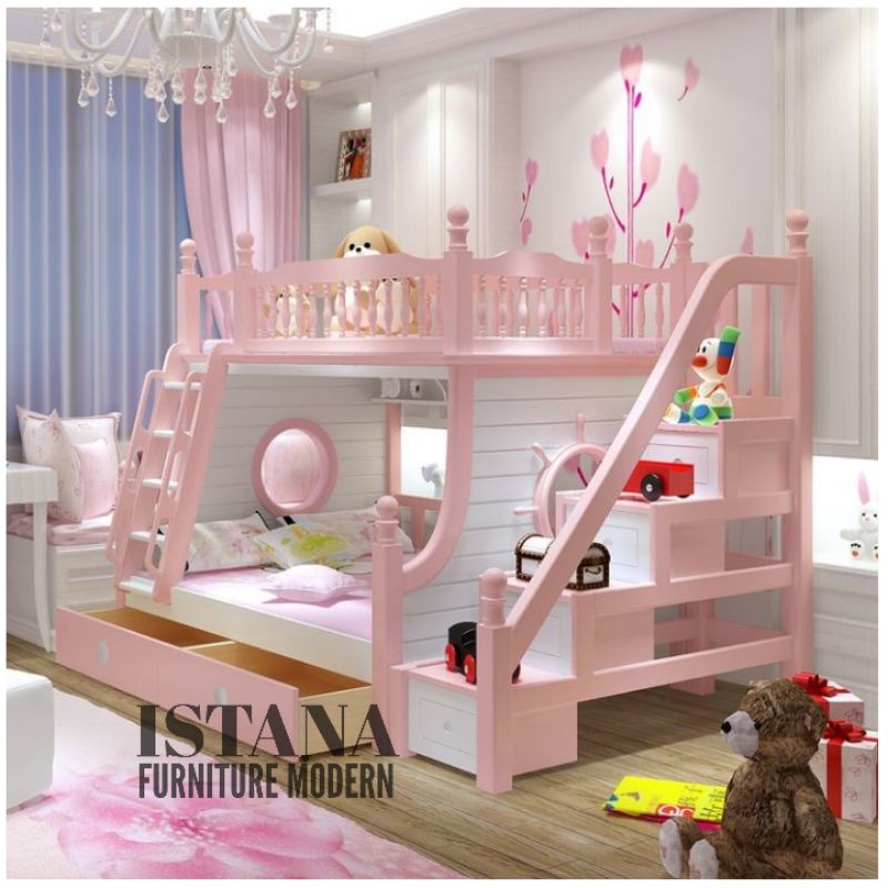 Tempat tidur tingkat anak - Dipan tingkat anak cewek - Ranjang tingkat anak perempuan