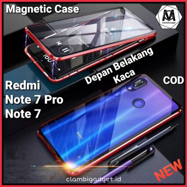 Case Redmi Note 7 Pro Note 7 Magnetic Double Side Glass Magnetik Magnet 2in1 COD Kaca Tempered Hard 