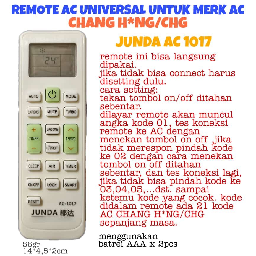 REMOT/REMOTE AC UNIVERSAL CHANGHON JUNDA AC-1017