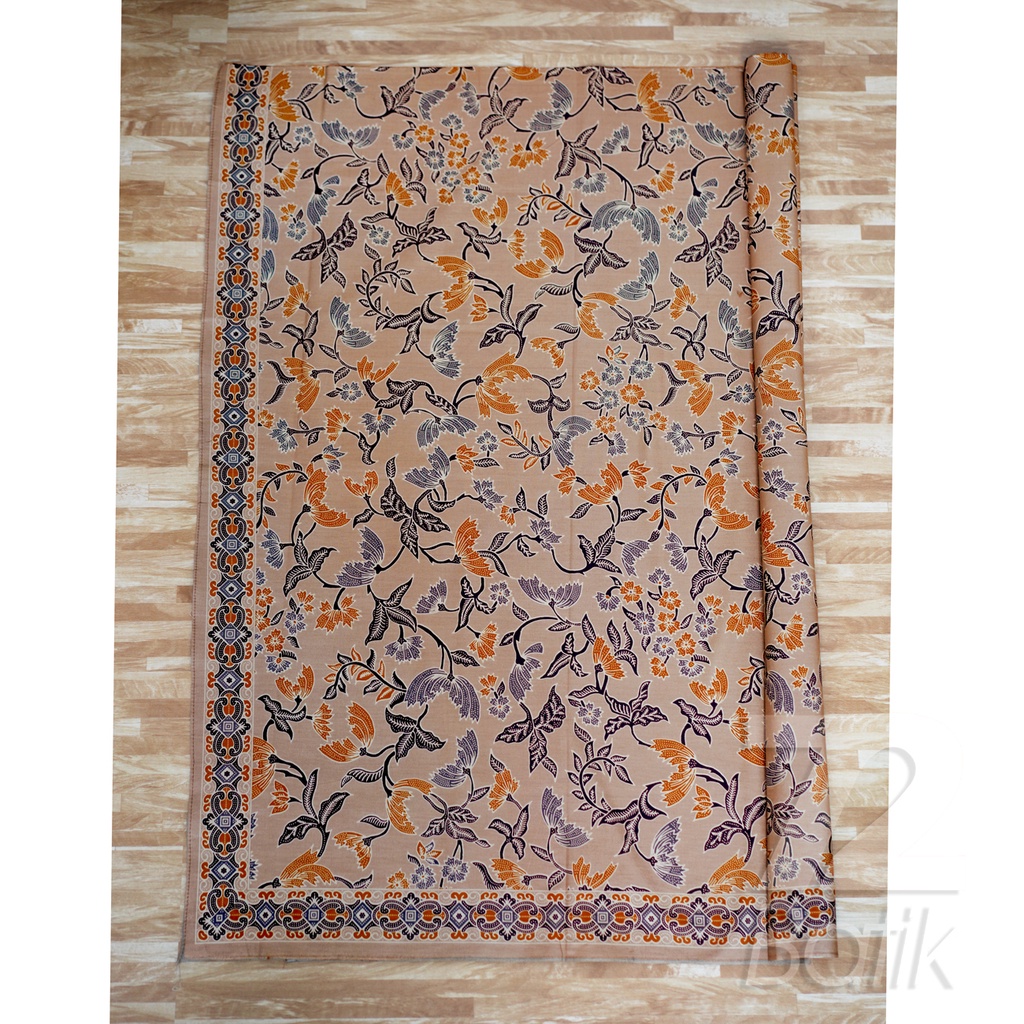 KAIN BATIK PREMIUM Bahan Katun Motif Kembang Warna Cream Coklat Orange Oranye 729199 Cap 72 Jarik Jarit Samping Kebat Panjang Batik Katun Modern Premium Bahan Seragam Batik Pernikahan Kantor Keluarga Murah Kamen Jadi Batik Bali Lembaran