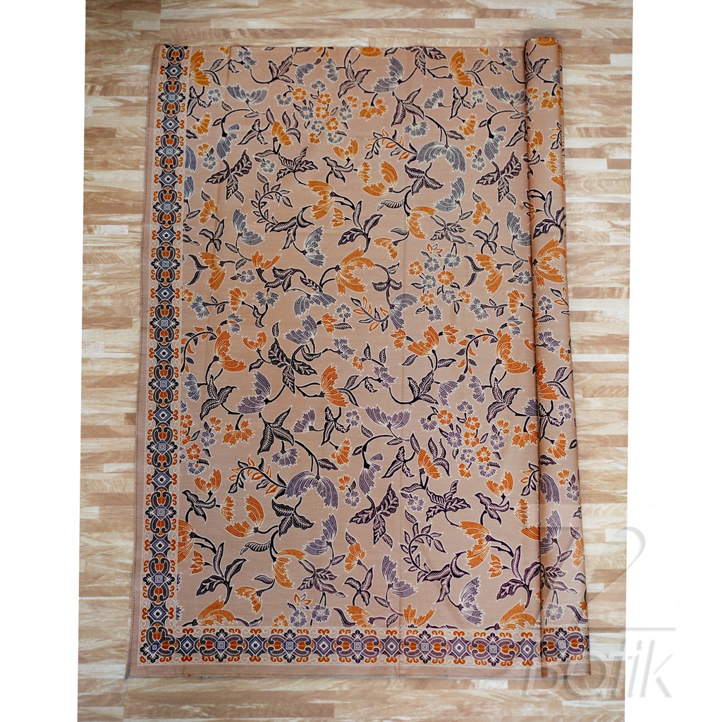 KAIN BATIK KATUN Premium Motif Kembang Warna Cream Coklat Orange Oranye 729695 Cap 72 Jarik Jarit Samping Kebat Panjang Batik Katun Modern Premium Bahan Seragam Batik Pernikahan Kantor Keluarga Murah Kamen Jadi Batik Bali Lembaran