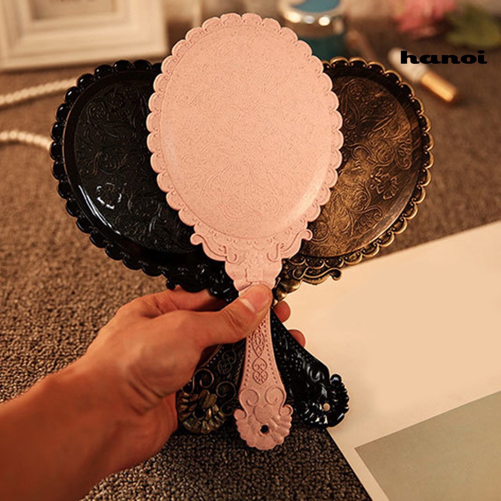 HQTM_Hand Held Mirror Old Fashion Portable ABS Comfy Hand Held Mirror with Handle for Gift