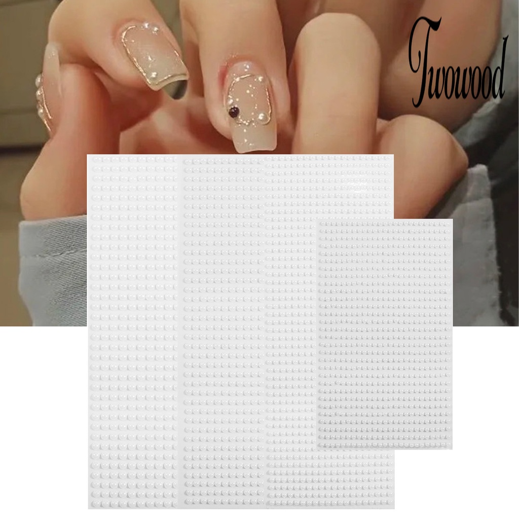 Twowood 750Pcs / Set Stiker Tattoo Sementara Motif Mutiara Imitasi 3D Untuk Dekorasi Nail Art / Handphone DIY