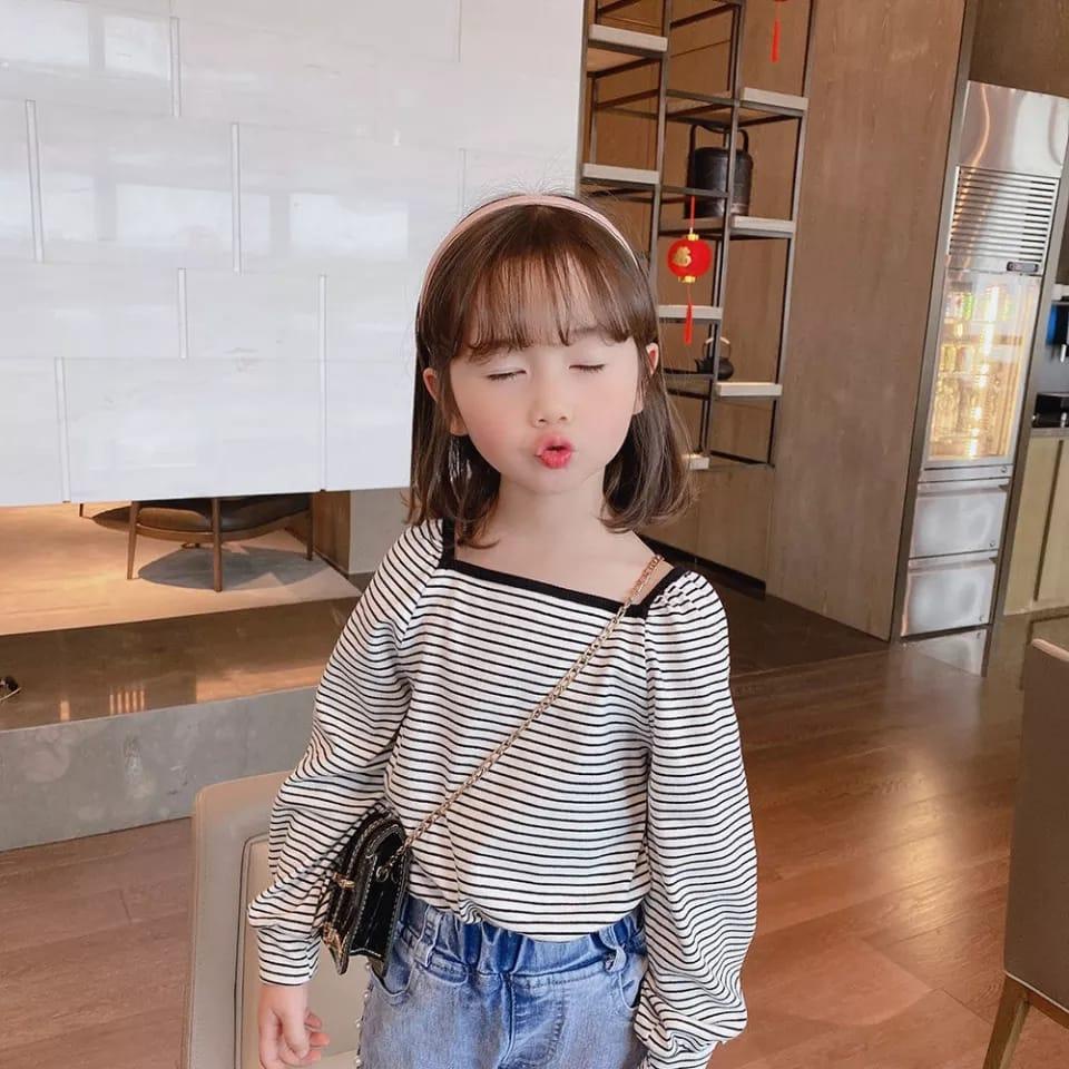 BEFAST - ZTL OOTD Tshirt Anak AMEL / Tshirt anak Pevita / Pakaian Anak-Anak Perempuan / Atasan Lengan Panjang / Tshirt Motif Garis-Garis / Fashion Anak Perempuan Lucu / Kaos Casual Santai Anak / Terlaris