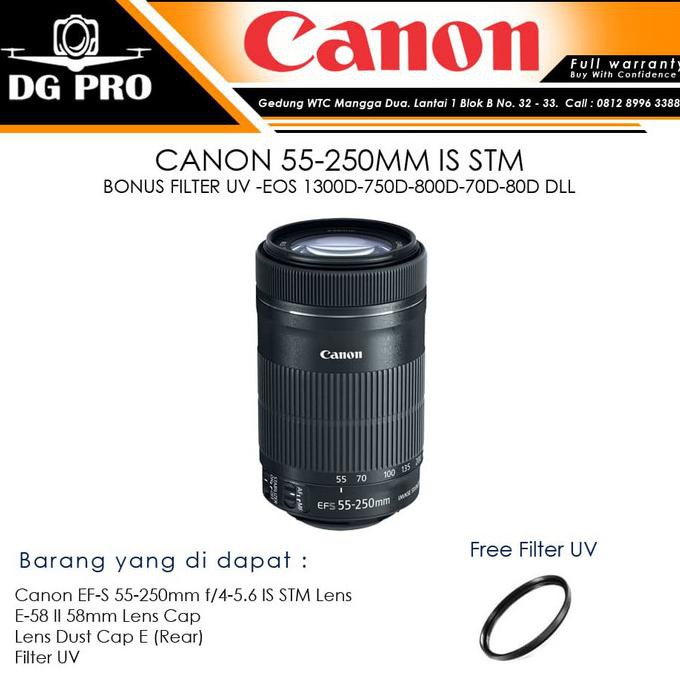 [[BISA COD]] CANON 55-250MM IS STM BONUS FILTER UV -EOS 1300D-750D-800D-70D-80D DLL BERKUALITAS Kode