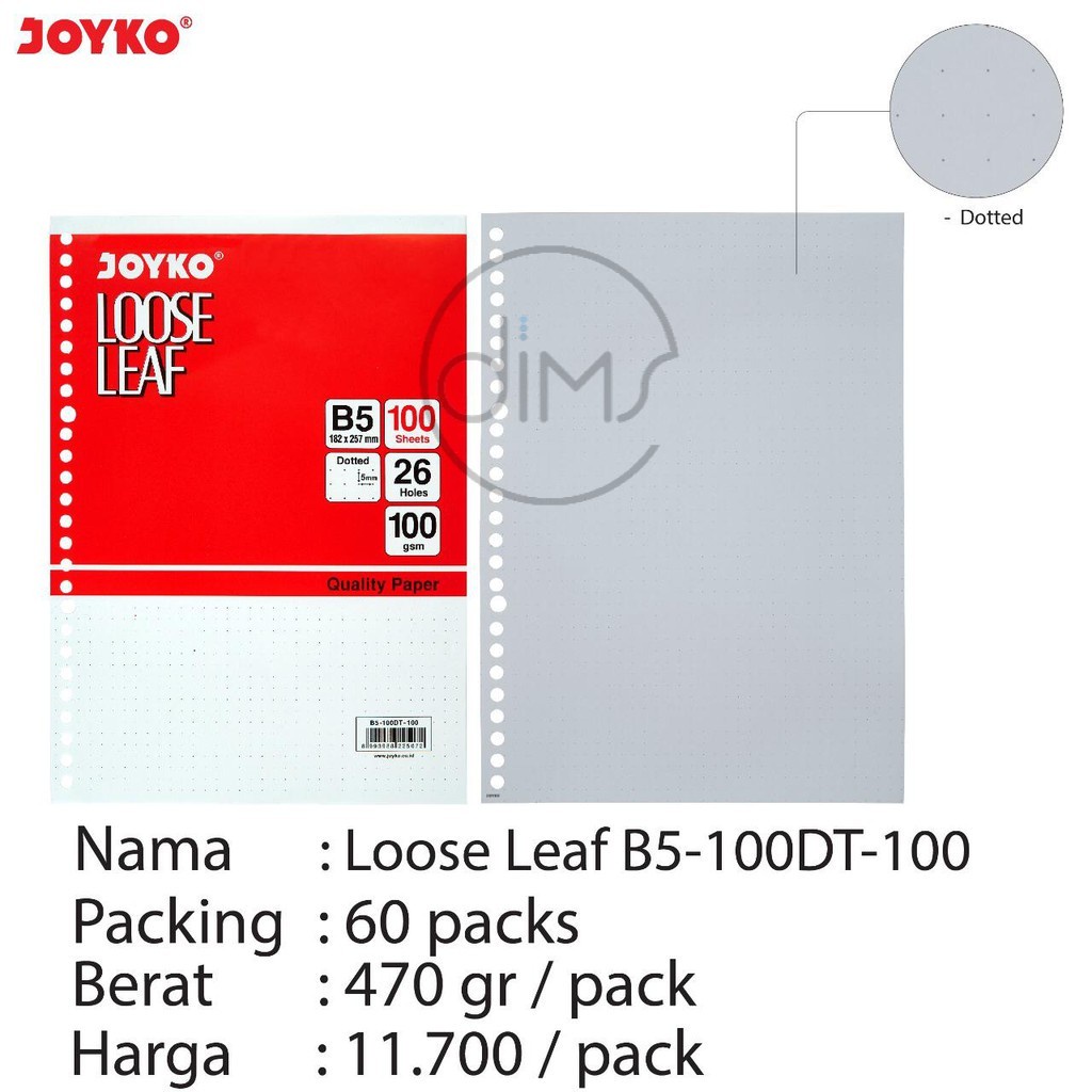 

Joyko Kertas Binder Loose Leaf Dotted Titik Dot B5 100 Gsm 100 Lembar