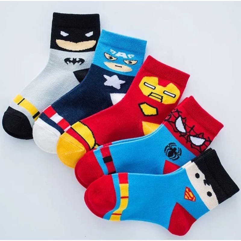 3 PASANG KAOS KAKI ANAK MOTIF SUPERHERO KEREN TK&amp;SD