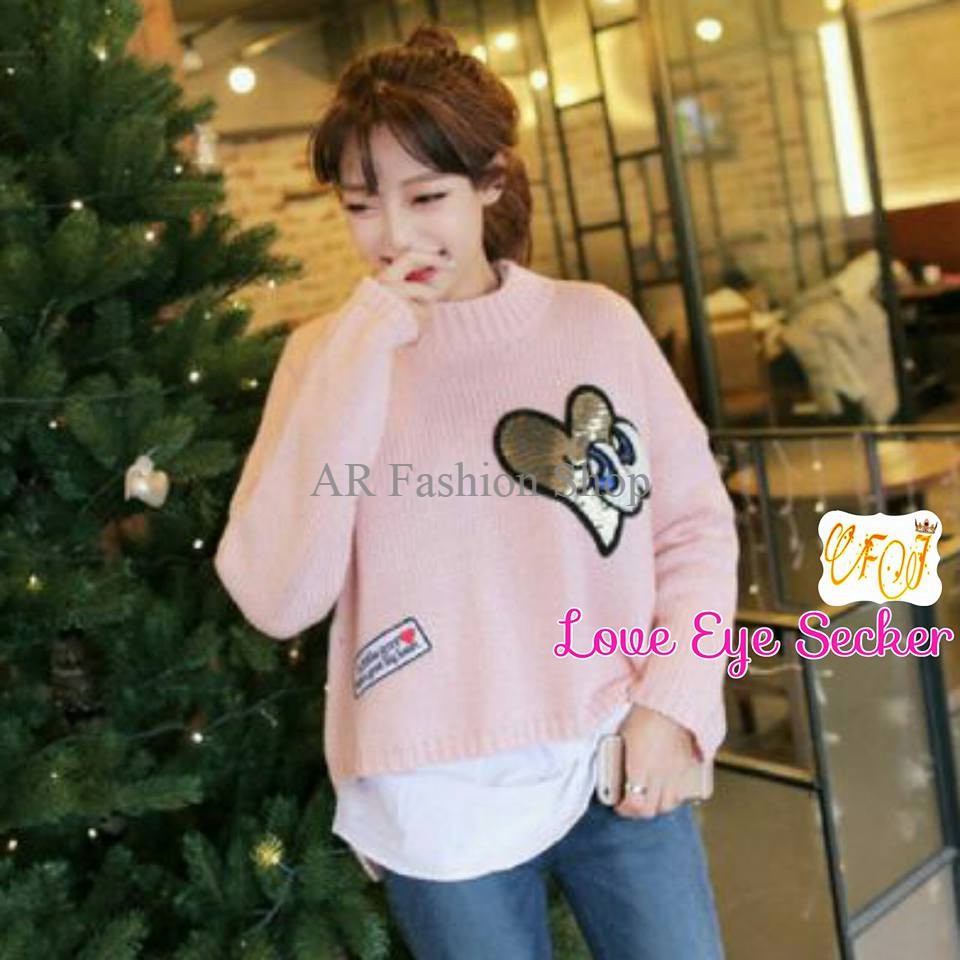 GROSIR  BAJU RAJUT : LOVE EYE PINK  SECKER