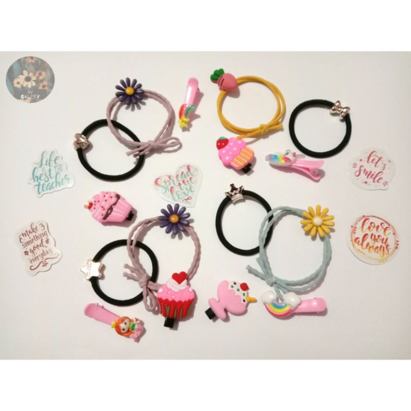 Ikat Rambut Korea Warna+Hitam + Jepit Rambut Lucu (Paket A) + BONUS