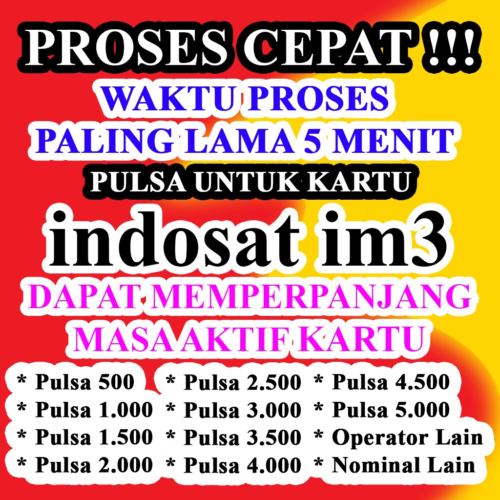 Proses Cepat Pulsa Indosat Im3 Ooredoo Mulai Dari Pulsa 500 1000 1500 2000 2500 3000 3500 4000 4500 Shopee Indonesia