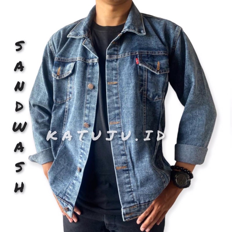 Jaket Jens pria Wanita Sandwash kualitas Premium