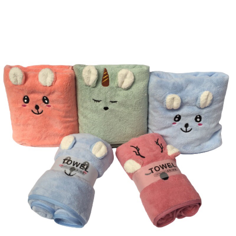 Handuk Bayi Microfiber Sarang Lebah Super Lembut Karakter Bordir Anak 60x120 Baby Towel-1