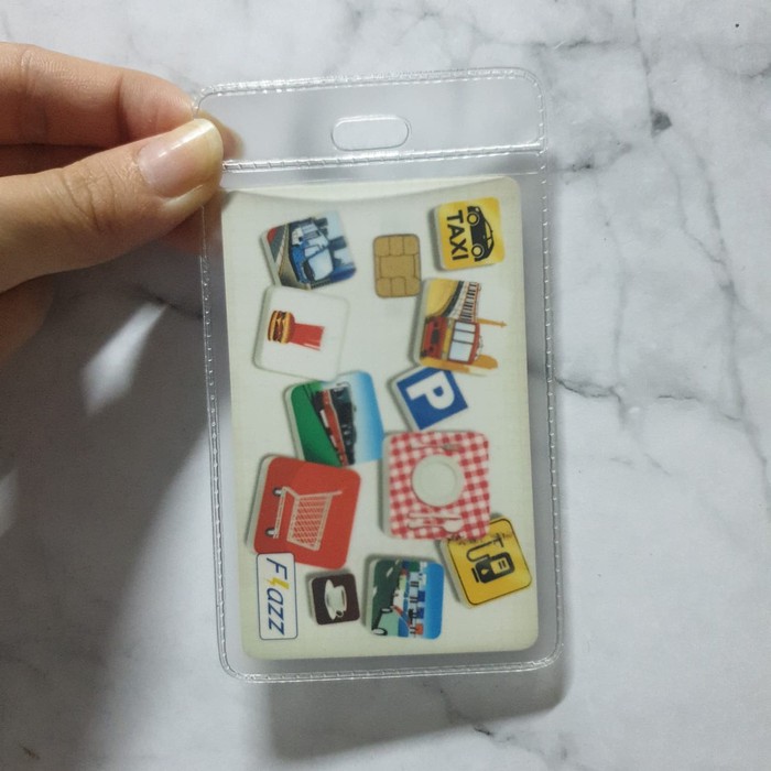 

Kantong Tempat Pembungkus Kartu Flazz, e money, KTP, debit, sim (warna transparan doff / matte)