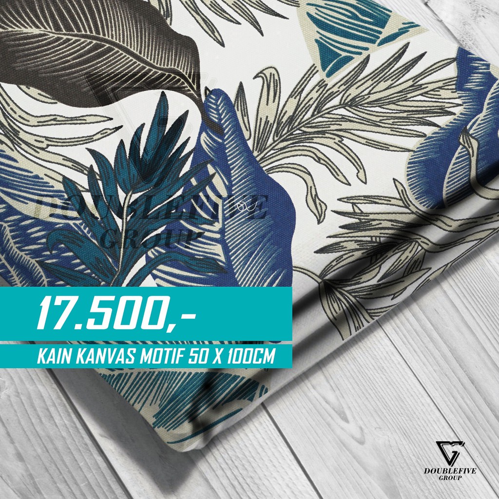 Kain Kanvas Meteran Motif 50 x 100 Cm - Tropikal Putih