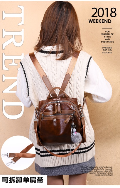 SG2735 Syafniegalery Ransel impor MULTIFUNGSI backpacker free gantungan tas kuliah punggung pompom