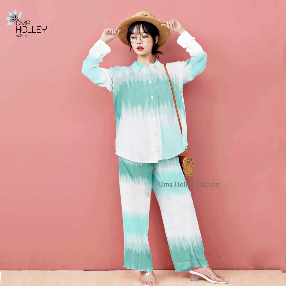 (COD) OH Fashion Tie Die Piyama Kancing One set Long (Uniclo) #C003 (S - L)