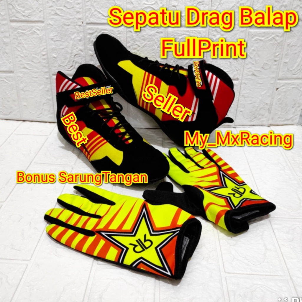 sepatu drag RED touring balap FULLPRINT BONUS SARUNG TANGAN sepatu rally slalom terlaris new kualiaty terbaru sepatu keren