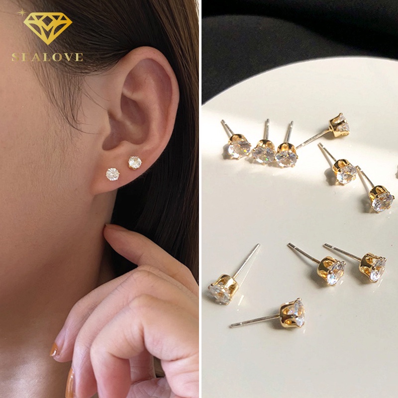 SEALOVE Anting Titanium asli Mata tindik telinga 18k emas Berlian Anting Tusuk Anti Karat dan anti luntur Aksesoris Wanita