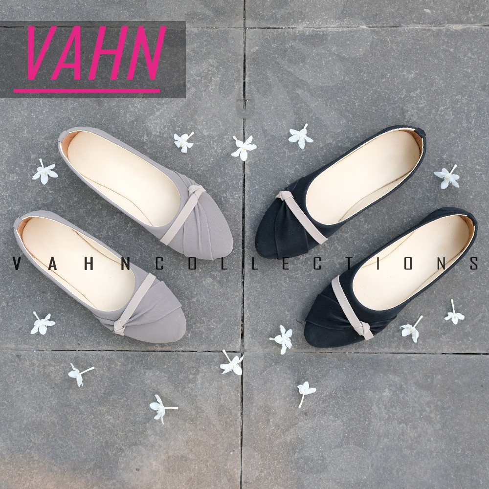 Sepatu Wanita Vahn SUKI Sepatu Flat Shoes Kerja Wanita Casual Santai Hitam Abu FMD05