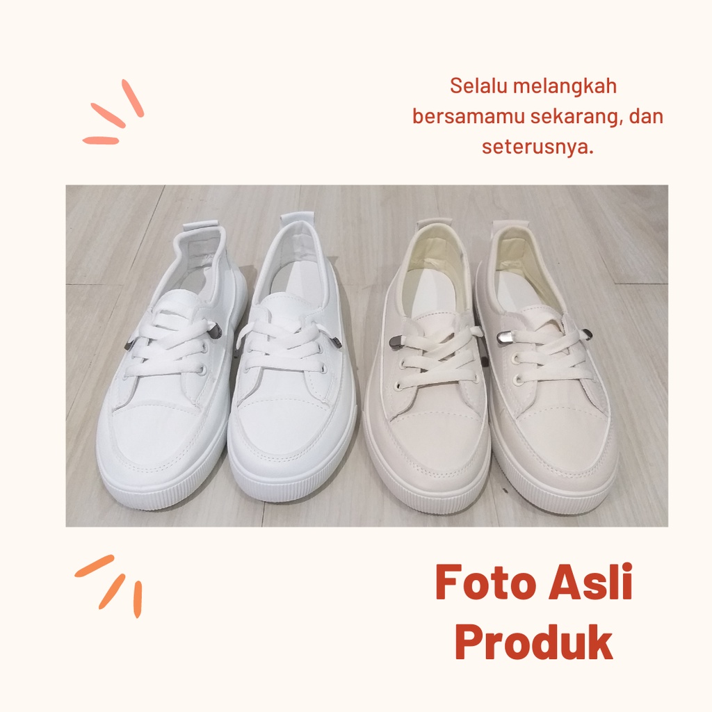Sepatu Sneakers Kanvas Wanita Import Original warna Putih / Beige SP 229 Onlinemall-3
