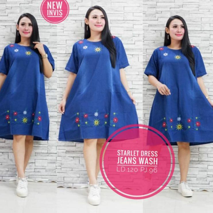 Baru LNHFC dress pendek jeans jumbo wanita - dress levis wanita jumbo Mauren 64 Grosir