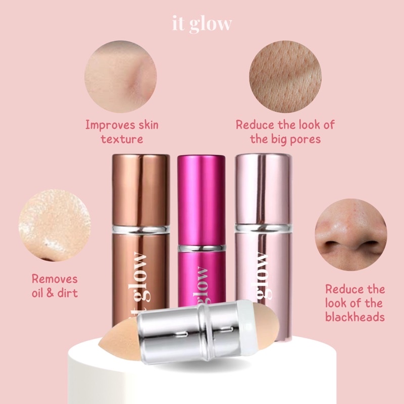 ITGLOW - OIL &amp; SEBUM ABSORBING VOLCANIC FACE ROLLER - 2in1 Oil Control &amp; Mini Beauty Blender / Pengganti Kertas Minyak / Sebum Control