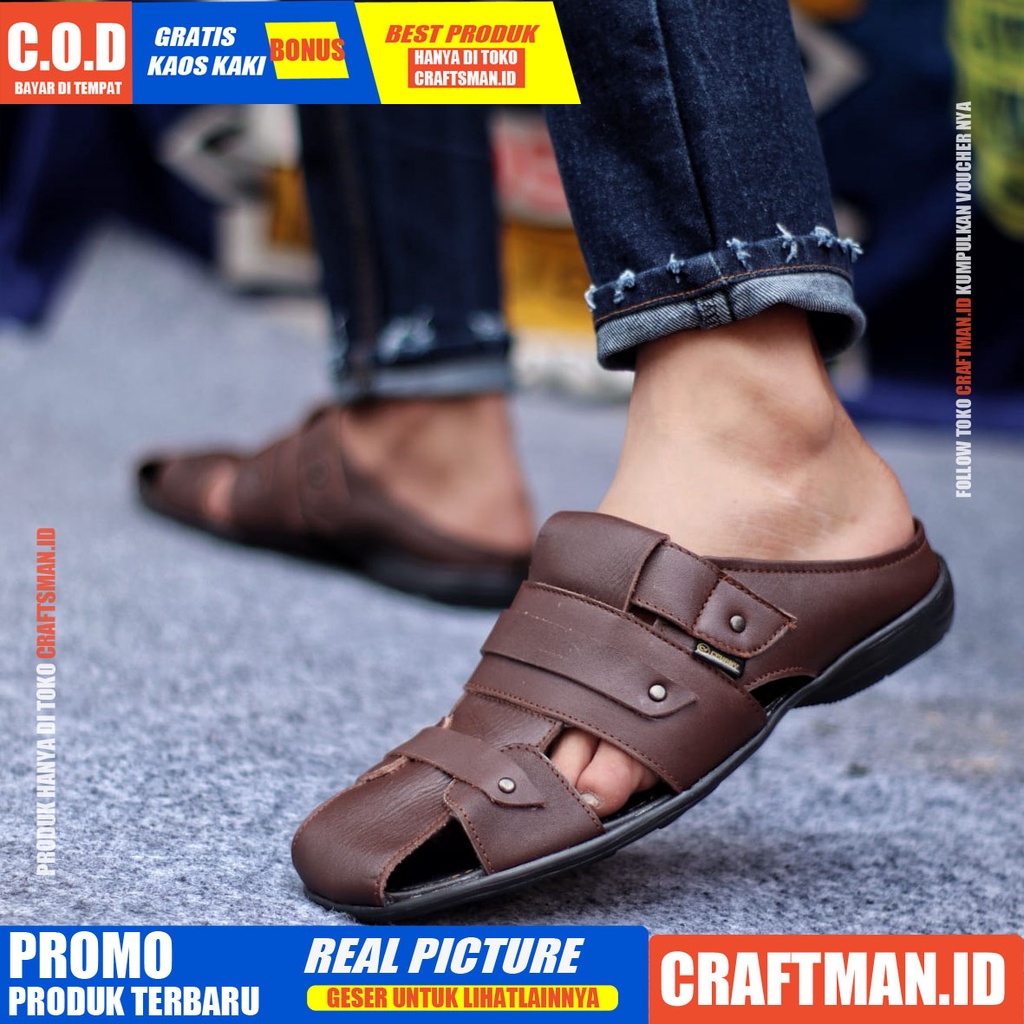 CRAFTS X TUTONG Sandal Kulit Pria Sepatu Bustong Casual Pria