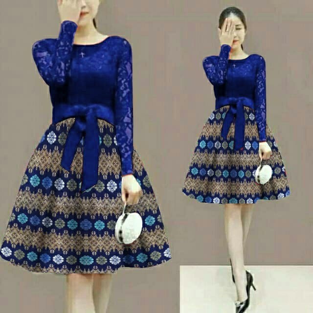 FWG - LONG MARRY BATIK / DRESS BATIK WANITA / BAJU DRESS NATAL / DRESS BRUKAT / DRESS