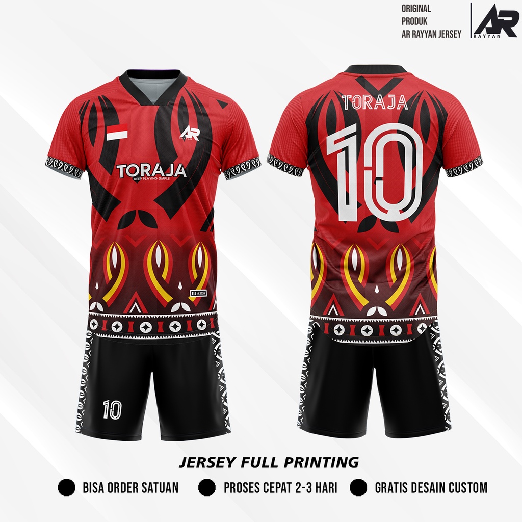 Jersey Futsal/ Bola Custom Full Printing Motif Batik Toraja Baju Bola Motif Batik Toraja