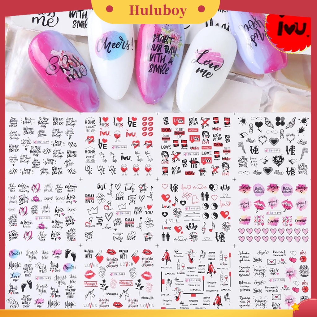 Huluboy Huluboy♡ 1 Lembar Stiker Kuku Motif Hati Untuk Salon Kecantikan