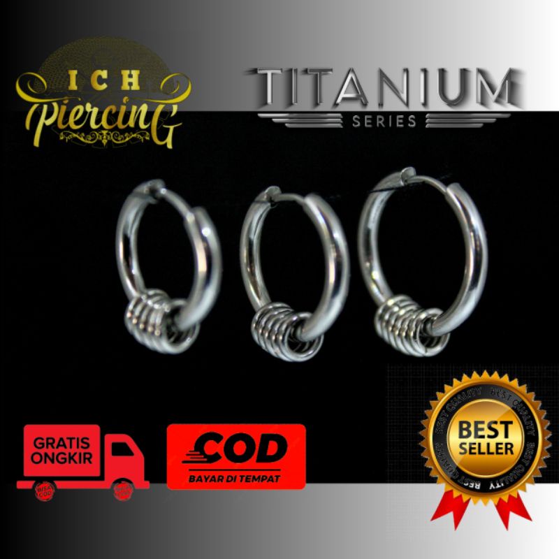 anting hoop ring / anting ring plat baja titanium anti karat Anti alergi