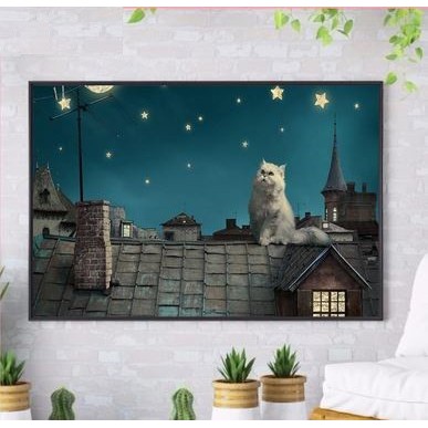 DIY Full Drill Diamond Painting - 5D Cat Looking at Stars Stitch Kit