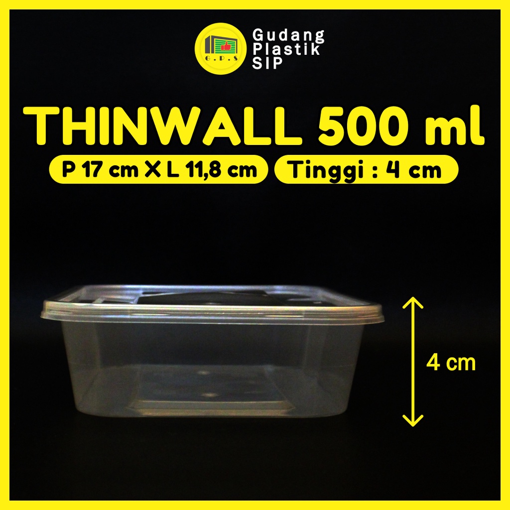 THINWALL RECTANGLE 500 ML + TUTUP / KOTAK MAKANAN PLASTIK ISI 25 PCS