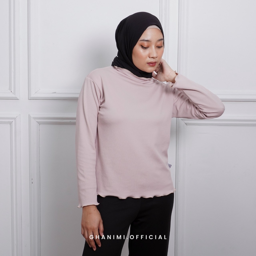 Ghanimi - Bella Knit Inner / Dalaman Rajut Turtleneck / inner lengan panjang hitam putih / inner baju kerja