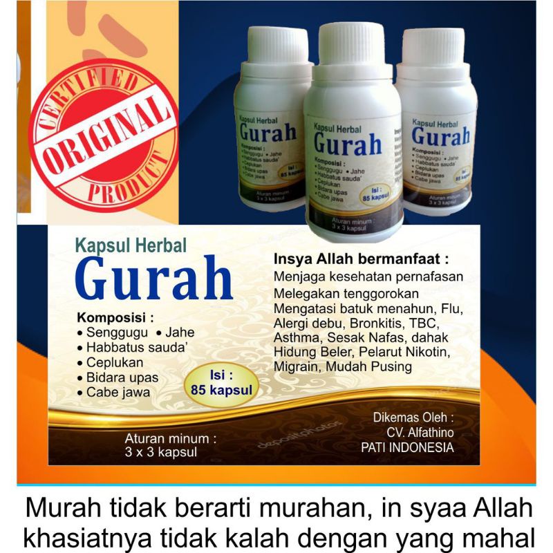 KAPSUL HERBAL GURAH │ KAPSUL HERBAL GURAH DAHAK │ KAPSUL GURAH NAFAS SUARA isi 85 kapsul