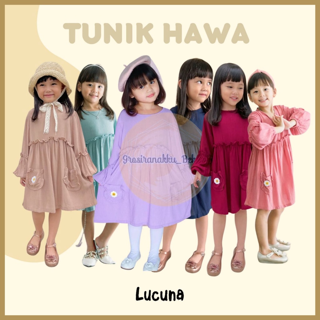 Tunik Anak Hawa Rayon Crinkle Lucuna Mix Warna  2-10Thn